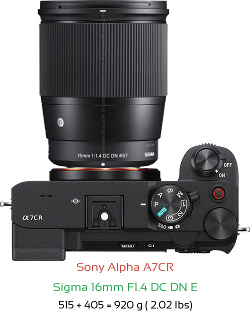 Sony A7CR with Sigma 16mm F1.4 DC DN E Lens Size