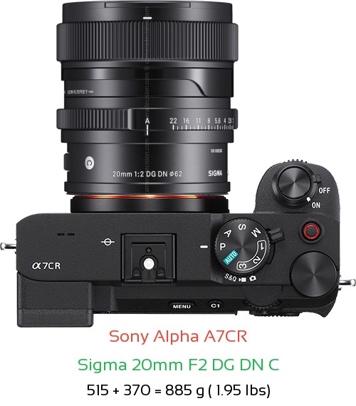 Sony A7CR with Sigma 20mm F2 DG DN C Lens Size