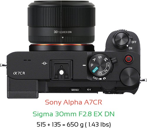 Sony A7CR with Sigma 30mm F2.8 EX DN Lens Size