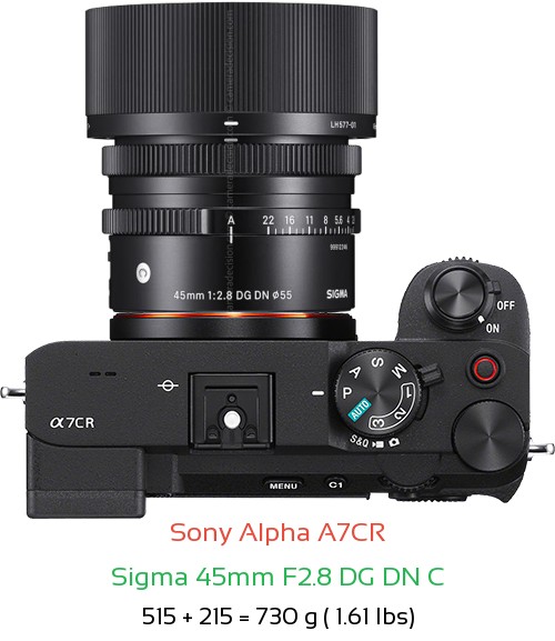 Sony A7CR with Sigma 45mm F2.8 DG DN C Lens Size