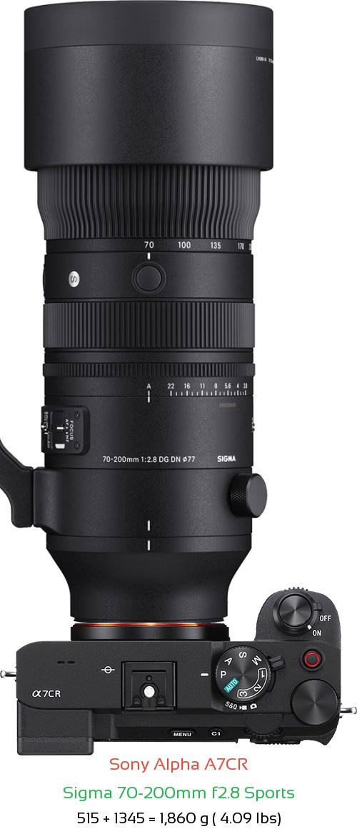 Sony A7CR with Sigma 70-200mm f2.8 Sports Lens Size