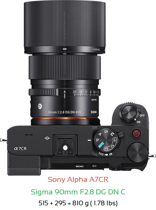 Sony A7CR with Sigma 90mm F2.8 DG DN C Lens Size