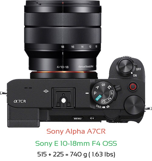 Sony A7CR with Sony E 10-18mm F4 OSS Lens Size