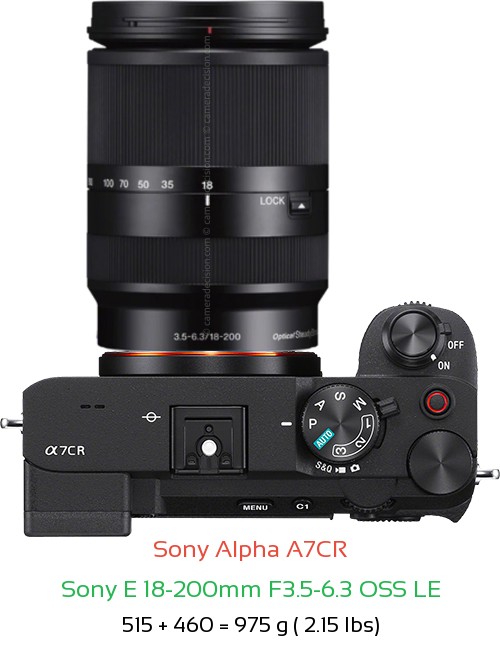 Sony A7CR with Sony E 18-200mm F3.5-6.3 OSS LE Lens Size