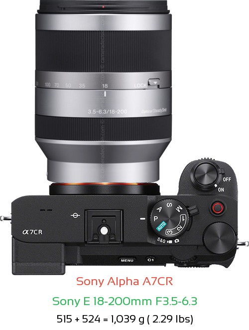 Sony A7CR with Sony E 18-200mm F3.5-6.3 Lens Size