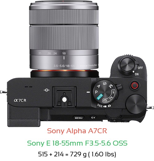 Sony A7CR with Sony E 18-55mm F3.5-5.6 OSS Lens Size