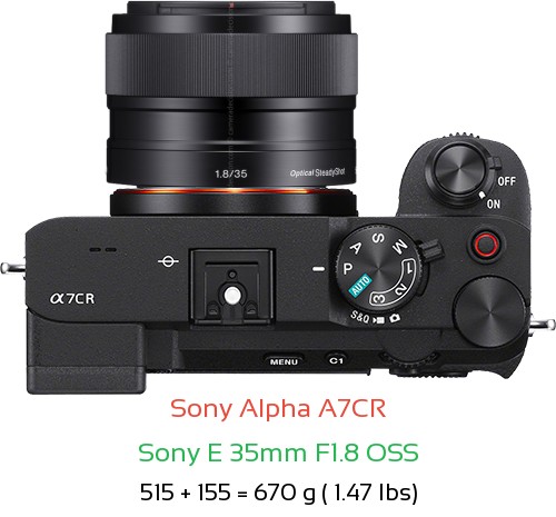 Sony A7CR with Sony E 35mm F1.8 OSS Lens Size