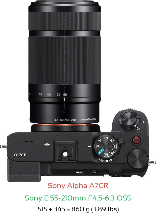 Sony A7CR with Sony E 55-210mm F4.5-6.3 OSS Lens Size