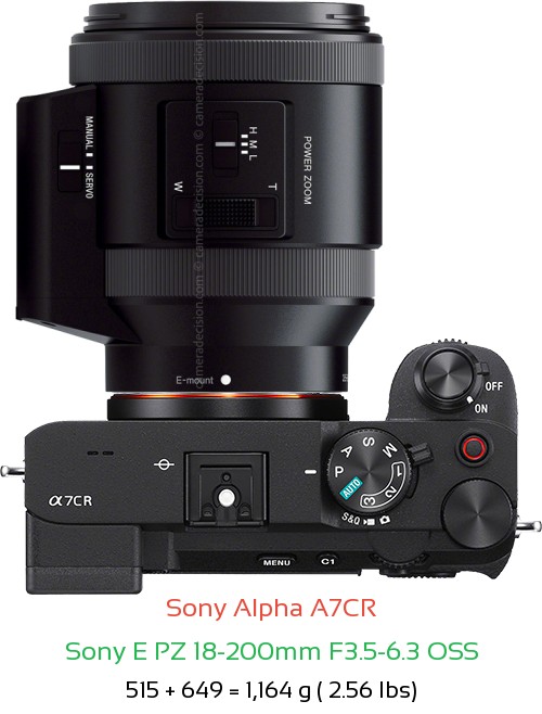 Sony A7CR with Sony E PZ 18-200mm F3.5-6.3 Lens Size