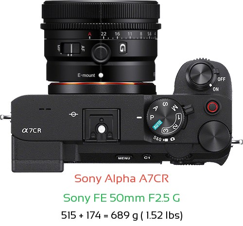 Sony A7CR with Sony FE 50mm F2.5 G Lens Size