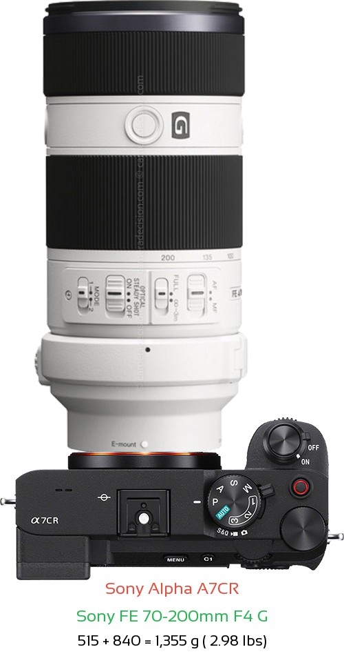 Sony A7CR with Sony FE 70-200mm F4 G Lens Size