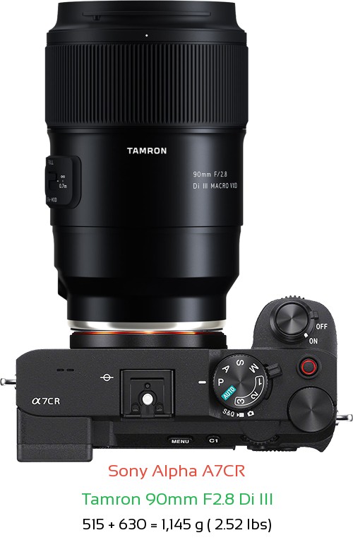 Sony A7CR with Tamron 90mm F2.8 Di III Lens Size