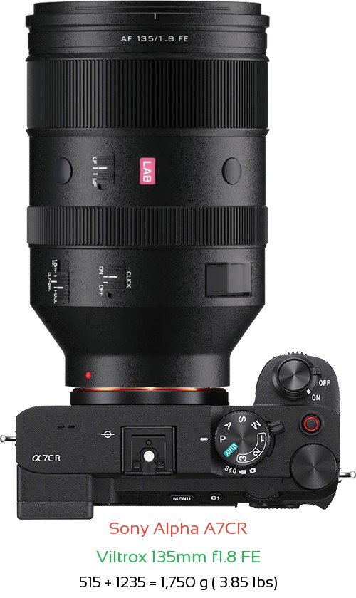 Sony A7CR with Viltrox 135mm f1.8 FE Lens Size