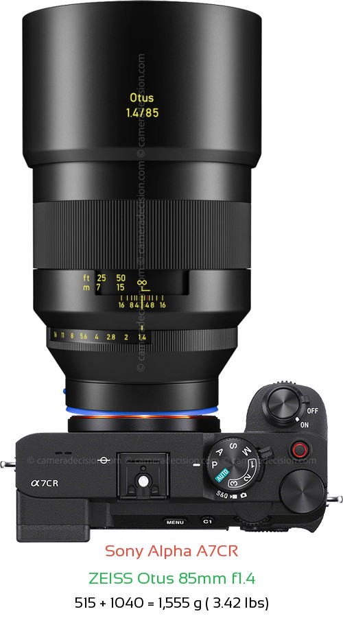 Sony A7CR with Zeiss Otus 85mm f1.4 Lens Size