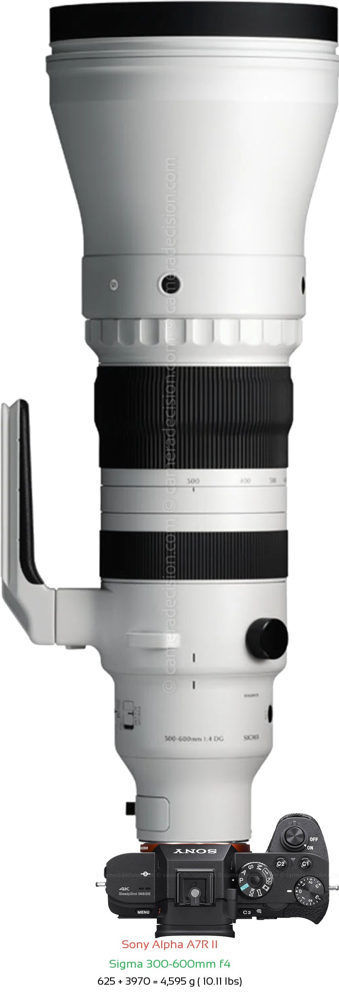 Sony A7R II with Sigma 300-600mm f4 Lens Size