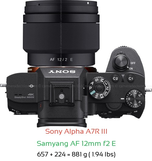 Sony A7R III with Samyang AF 12mm f2 E Lens Size