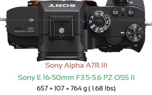 Sony A7R III with Sony E 16-50mm F3.5-5.6 PZ OSS II Lens Size