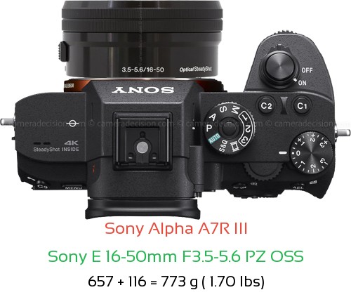 Sony A7R III with Sony E 16-50mm F3.5-5.6 PZ OSS Lens Size