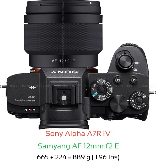 Sony A7R IV with Samyang AF 12mm f2 E Lens Size