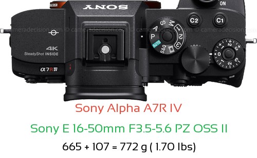 Sony A7R IV with Sony E 16-50mm F3.5-5.6 PZ OSS II Lens Size