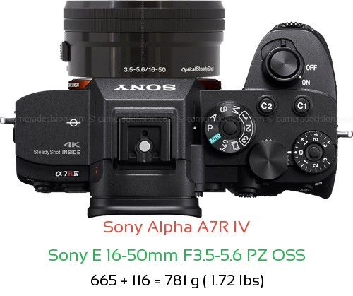 Sony A7R IV with Sony E 16-50mm F3.5-5.6 PZ OSS Lens Size