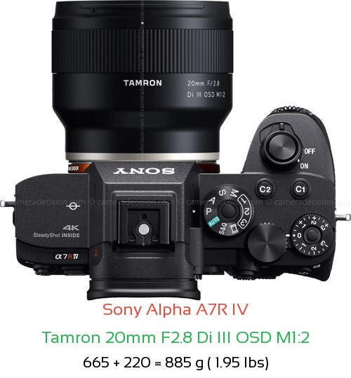 Sony A7R IV with Tamron 20mm F2.8 Di III OSD M1:2 Lens Size