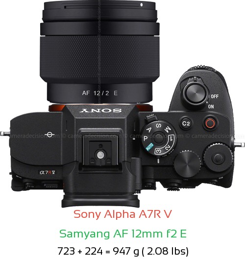 Sony A7R V with Samyang AF 12mm f2 E Lens Size