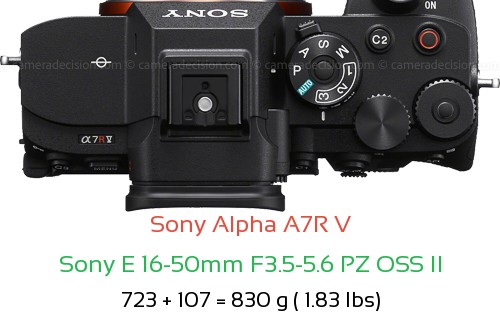 Sony A7R V with Sony E 16-50mm F3.5-5.6 PZ OSS II Lens Size
