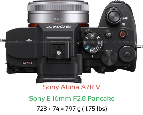 Sony A7R V with Sony E 16mm F2.8 Pancake Lens Size