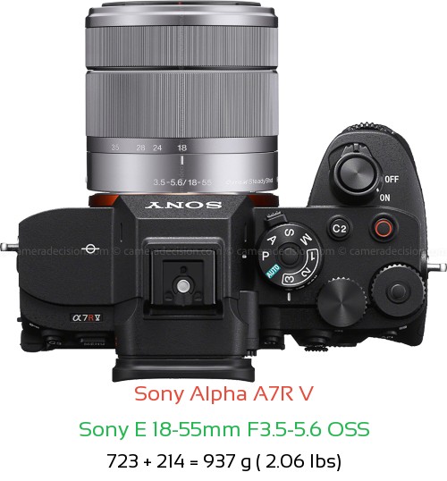 Sony A7R V with Sony E 18-55mm F3.5-5.6 OSS Lens Size