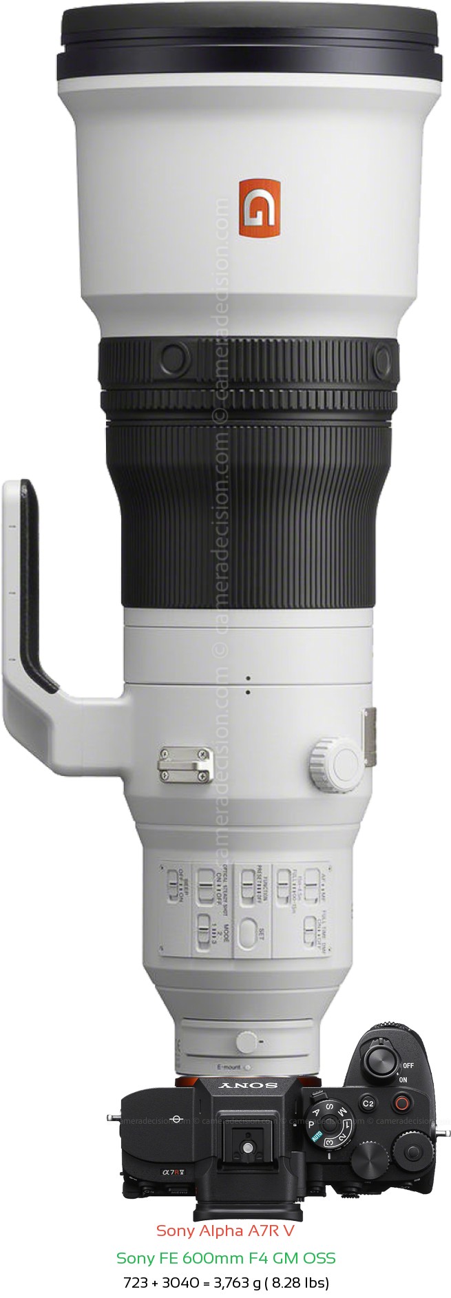 Sony A7R V with Sony FE 600mm F4 GM Lens Size