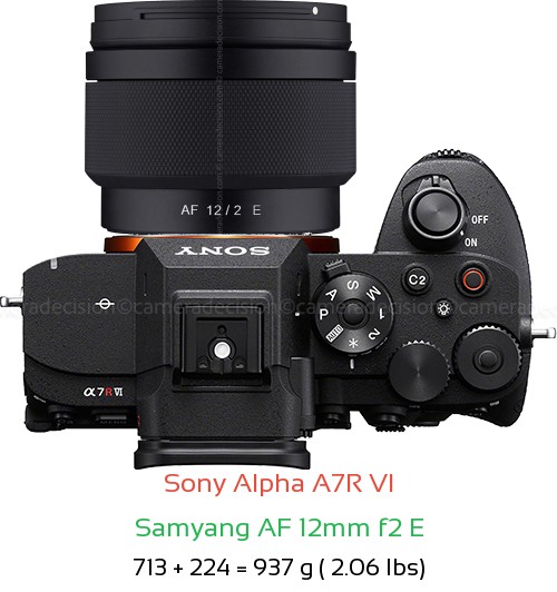 Sony A7R VI with Samyang AF 12mm f2 E Lens Size