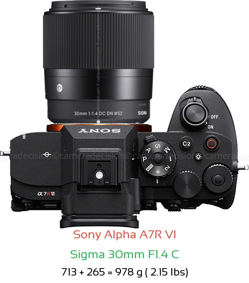 Sony A7R VI with Sigma 30mm F1.4 C Lens Size
