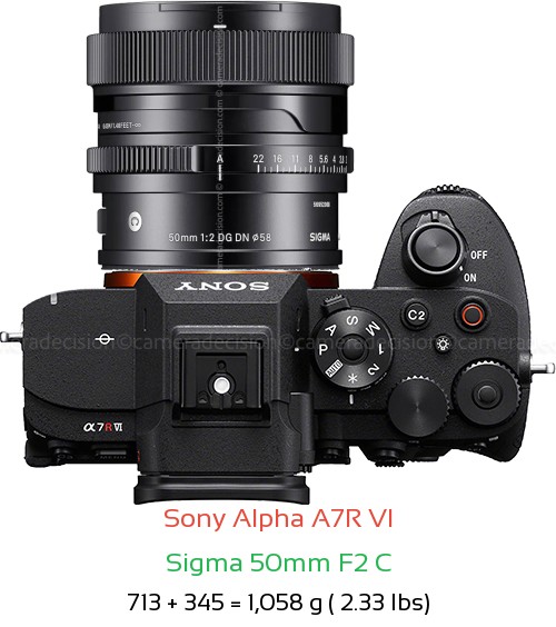 Sony A7R VI with Sigma 50mm F2 C Lens Size