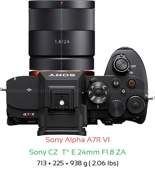 Sony A7R VI with Sony CZ  T* E 24mm F1.8 ZA Lens Size