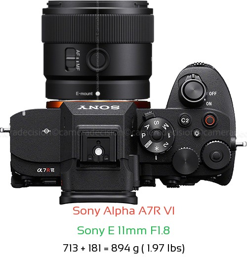 Sony A7R VI with Sony E 11mm F1.8 Lens Size