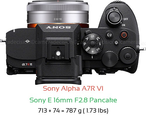 Sony A7R VI with Sony E 16mm F2.8 Pancake Lens Size