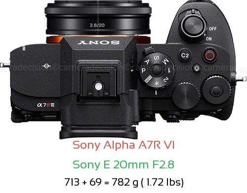 Sony A7R VI with Sony E 20mm F2.8 Lens Size