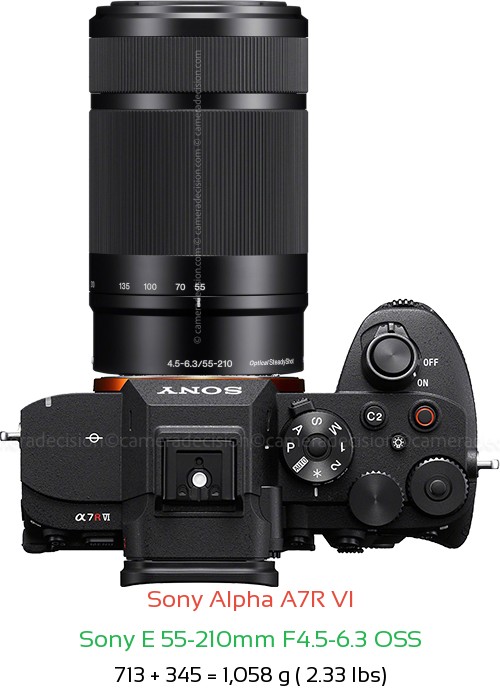 Sony A7R VI with Sony E 55-210mm F4.5-6.3 OSS Lens Size