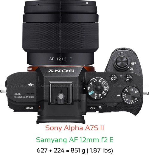 Sony A7S II with Samyang AF 12mm f2 E Lens Size