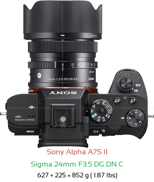 Sony A7S II with Sigma 24mm F3.5 DG DN C Lens Size