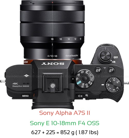 Sony A7S II with Sony E 10-18mm F4 OSS Lens Size