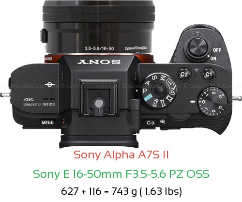 Sony A7S II with Sony E 16-50mm F3.5-5.6 PZ OSS Lens Size