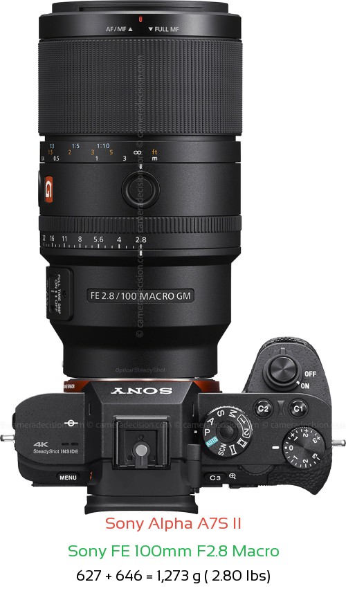 Sony A7S II with Sony FE 100mm F2.8 Macro Lens Size
