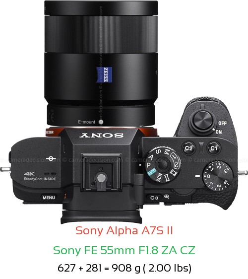 Sony A7S II with Sony FE 55mm F1.8 ZA CZ Lens Size