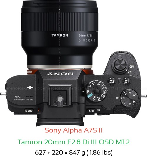 Sony A7S II with Tamron 20mm F2.8 Di III OSD M1:2 Lens Size