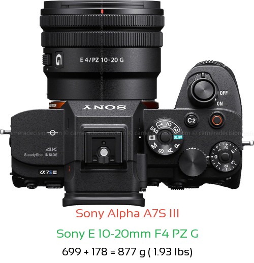 Sony A7S III with Sony E 10-20mm F4 PZ G Lens Size