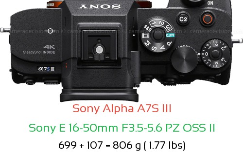Sony A7S III with Sony E 16-50mm F3.5-5.6 PZ OSS II Lens Size