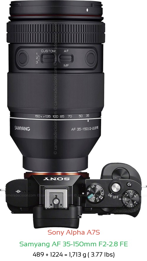 Sony A7S with Samyang AF 35-150mm F2-2.8 FE Lens Size