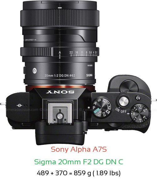 Sony A7S with Sigma 20mm F2 DG DN C Lens Size